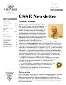 December 2012 Volume 9, Issue 7 CSSE Newsletter President’s Message
