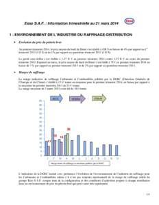 Information trimestrielle au 31 mars 2014