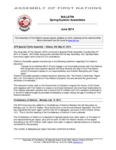 ASSEMBLY OF FIRST NATIONS \ BULLETIN Spring/Summer Assemblies  June 2014