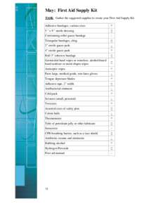 May: First Aid Supply Kit TASK: Gather the suggested supplies to create your First Aid Supply Kit. Adhesive bandages, various sizes 5 