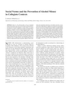 164  JOURNAL OF STUDIES ON ALCOHOL / SUPPLEMENT NO. 14, 2002 Social Norms and the Prevention of Alcohol Misuse in Collegiate Contexts