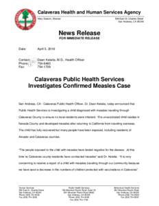 Calaveras Health and Human Services Agency Mary Sawicki, Director 509 East St. Charles Street San Andreas, CA 95249