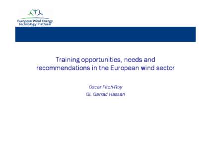 Training opportunities, needs and recommendations in the European wind sector Oscar FitchFitch-Roy GL Garrad Hassan  Content