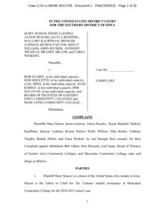 Case 3:15-cvJEG-CFB Document 1 FiledPage 1 of 22  IN THE UNITED STATES DISTRICT COURT FOR THE SOUTHERN DISTRICT OF IOWA MARY MASON, JESSICA GOMEZ, ALEXIS HUSCKO, KAYLA BENEFIEL,