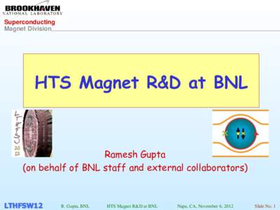 Superconducting Magnet Division HTS Magnet R&D at BNL  Ramesh Gupta