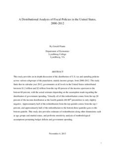 A Distributional Analysis of Fiscal Policies in the United States, [removed]By Gerald Prante Department of Economics Lynchburg College