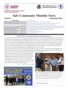 Department of Public Health Sciences Division of Social Medicine Issue 41  Safe Community Monthly News