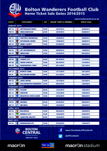 Bolton Wanderers Football Club Home Ticket Sale Dates[removed]www.boltoncentral.co.uk DATE