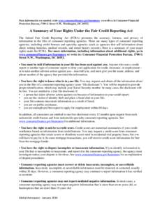 Microsoft Word - A Summary of Your Rights Under the Fair Credit Reporting Act - Global Jan 2014.docx