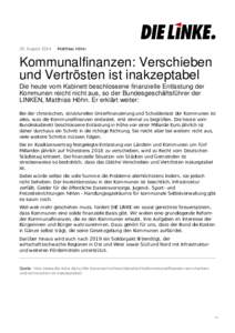 20. August[removed]Matthias Höhn Kommunalfinanzen: Verschieben und Vertrösten ist inakzeptabel