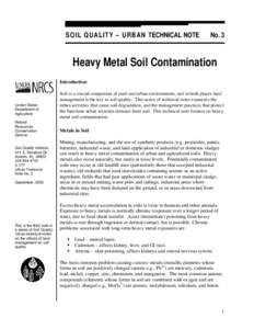 SOIL QUALITY – URBAN TECHNICAL NOTE  No. 3 Heavy Metal Soil Contamination Introduction
