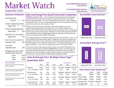 For All TREB Member Inquiries: (For All Media/Public Inquiries: (September 2014