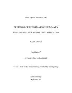 Date of Approval: December 24, 2003  FREEDOM OF INFORMATION SUMMARY SUPPLEMENTAL NEW ANIMAL DRUG APPLICATION  NADA[removed]