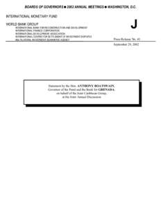 Statement by the Hon. ANTHONY BOATSWAIN, Governor of the IMF and the World Bank for GRENADA, on behalf of the Joint Carribean Group, at the Joint Annual Discussion of the Boards of Governors of the IMF and World Bank, Se