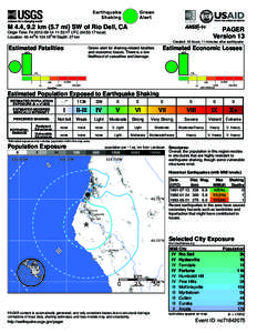 Green Alert Earthquake Shaking M 4.4, 9.2 km (5.7 mi) SW of Rio Dell, CA