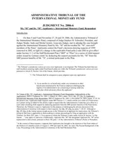 Administrative Tribunal of the IMF; Judgment No[removed]; November 29, 2006