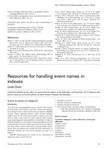 Dunn: Resources for handling geographic names in indexes  Latest entry [jurisdictional name or geographic subject heading] (Maxwell, 2002: 225–6) Lists of kinds of geographic names considered subjects by LOC (Maxwell, 