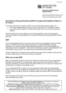 DHP app web  Revenues and Benefits Unit Appeals Section  PO Box 162 Manchester M15 5QP