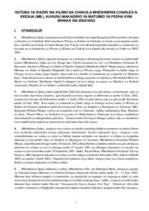 HOTUBA YA WAZIRI WA KILIMO NA CHAKULA MHESHIMIWA CHARLES N. KEENJA (MB.), KUHUSU MAKADIRIO YA MATUMIZI YA FEDHA KWA MWAKA WAI.  UTANGULIZI