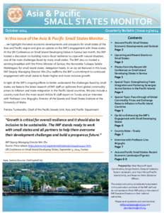 IMF Asia & Pacific Small States Monitor; Quarterly Bulletin; Issue[removed]; October, 2014