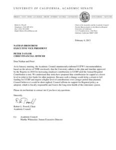 TFIR Statement on the Urgency of Reaching the UCRP Annual Required Contribution, memo from Chair Powell to Executive Vice President Brostrom and Chief Financial Officer Taylor - February 2013