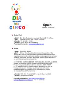 Spain Updated 15 April 2011 Ciudad Real ¿Quién? Cía. Circo Culipardo y Asociación Cultural El Perro Flaco ¿Qué? Espectáculo en la calle Txikolini & Friends