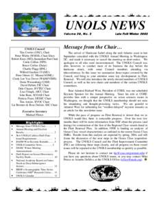 UNOLS NEWS Volume 20, No. 3 UNOLS Council Tim Cowles (OSU), Chair Peter Wiebe (WHOI), Chair Elect