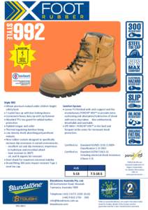 Style 992  Wheat premium nubuck ankle 150mm height safety boot  7 eyelet lace up with lace locking device  Convenient heavy duty zip with zip fastener