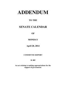 ADDENDUM TO THE SENATE CALENDAR OF MONDAY