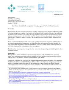 24 February 2014 Brad Gordon Chief Executive Officer African Barrick Gold Plc 5th Floor, No. 1 Cavendish Place London W1G 0QF