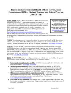 Tips on the Environmental Health Officer (EHO) Junior Commissioned Officer Student Training and Extern Program (JRCOSTEP)