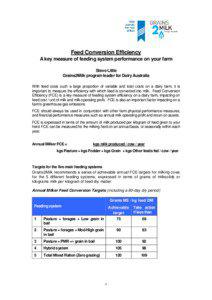 Feed Conversion Efficiency A key measure of feeding system performance on your farm Steve Little