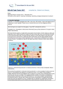 Annual Report for the year 2013:  SOLAS Task Team: HitT compiled by:_Roland von Glasow_