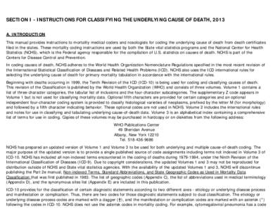 Instruction manual part 2a. INSTRUCTIONS FOR CLASSIFYING THE UNDERLYING CAUSE OF DEATH, 2013