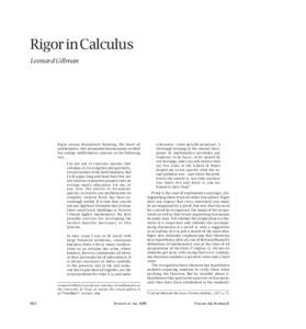 comm-gillman.qxp:22 PM Page 932  Rigor in Calculus Leonard Gillman  Rigor means disciplined thinking, the heart of