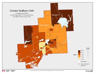 Greater Sudbury CMA 806 Unemployment Rate for the Population 15 Years and Over by 2006 Census Tracts (CTs)
