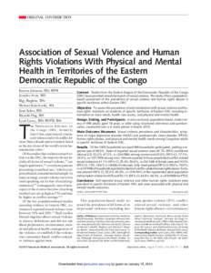 ORIGINAL CONTRIBUTION  Association of Sexual Violence and Human Rights Violations With Physical and Mental Health in Territories of the Eastern Democratic Republic of the Congo