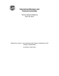 IMFC Statement by Jacob J. Lew, Secretary of the Treasury, United States, April 20, 2013