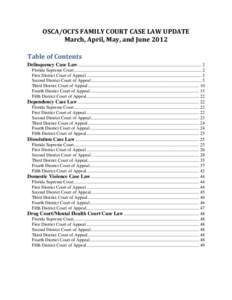 OSCA/OCI’S FAMILY COURT CASE LAW UPDATE March, April, May, and June 2012 Table of Contents Delinquency Case Law...........................................................................................................