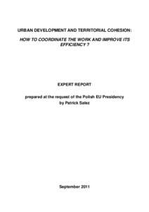 URBAN DEVELOPMENT AND TERRITORIAL COHESION: HOW TO COORDINATE THE WORK AND IMPROVE ITS EFFICIENCY ? EXPERT REPORT prepared at the request of the Polish EU Presidency