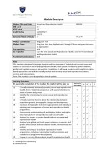 Module Descriptor Module Title and Code SHE Level SCQF Level Credit Rating Semester/Mode of Study