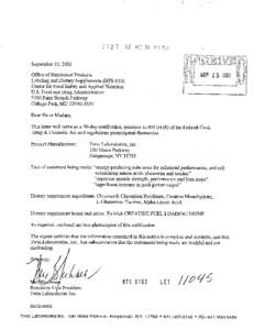 September 19,2002 Office of Nutritional Products Labeling and Dietary Supplements (HFS[removed]Center for Food Safety and Applied Nutrition U.S. Food and Drug Administration i