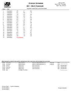 Spring 2014 Day of Play: Thursday Start Time: 8:00 pm Division Schedule[removed]Ota & Kawasaki