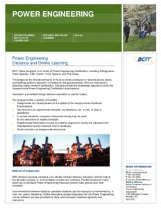 POWER ENGINEERING BRITISH COLUMBIA INSTITUTE OF TECHNOLOGY  DISTANCE AND ONLINE