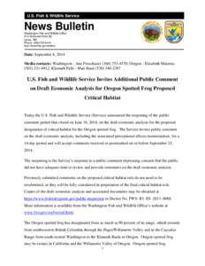 U.S. Fish & Wildlife Service  News Bulletin Washington Fish and Wildlife Office 510 Desmond Drive SE Lacey, WA