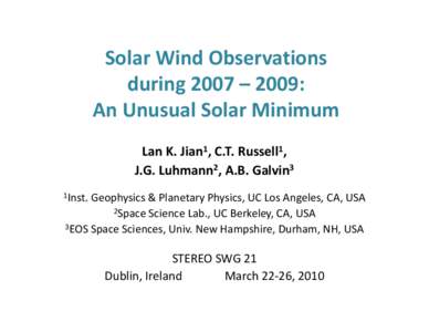 Microsoft PowerPoint - Lan Jian-2010 Mar SWG-Solar Wind.ppt [Compatibility Mode]