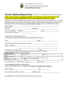 Closed Collection Request Form