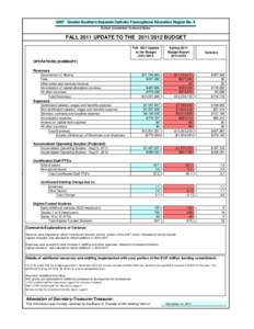 0097 Greater Southern Separate Catholic Francophone Education Region No. 4 School Jurisdiction Code and Name FALL 2011 UPDATE TO THE[removed]BUDGET Fall 2011 Update to the Budget