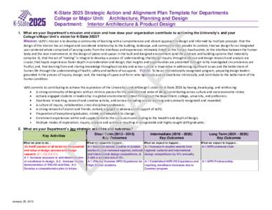 K-State 2025 Strategic Action and Alignment Plan Template for Departments College or Major Unit: Architecture, Planning and Design Department: Interior Architecture & Product Design AF T