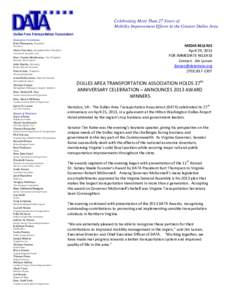 Celebrating More Than 27 Years of Mobility Improvement Efforts in the Greater Dulles Area Executive Committee Kurt Thompson, President Dewberry